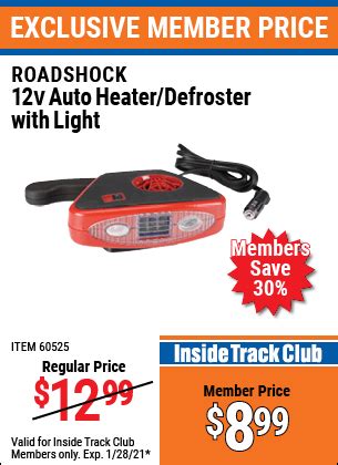 Harbor freight defroster - The ROADSHOCK 12V Auto Heater / Defroster with Light (Item 60525 / 61598 / 62684 / 96144) has a 3-star rating on HarborFreight.com. Save on Harbor Freight’s customer favorites with our super coupons. Search our Harbor Freight coupons for deals on Harbor Freight’s generators, air compressors, power tools, and more. 